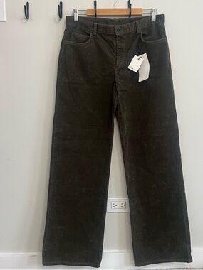 NWT Zara Dark Olive/Brown Corduroy Pants Career Careerwear Work Office Wide Leg